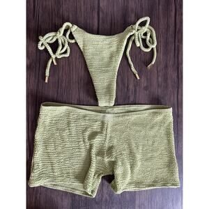 Monday Swimwear Hanalei Bottom/Cali Short Set in Avocado Crinkle P/XS NWOT